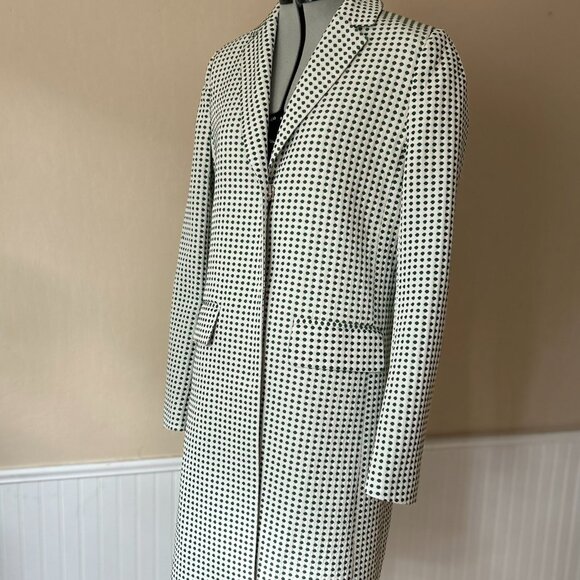 Kira Plastinina Single-Breasted Overcoat | Green Dots on White Trench | Medium - Picture 3 of 8